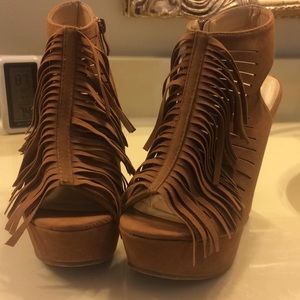 Forever fringe faux suede wedges
